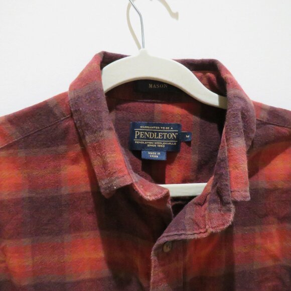 PENDLETON Mason Red Plaid Cotton Flannel Button Down Shirt Country Western Sz M - Picture 5 of 15